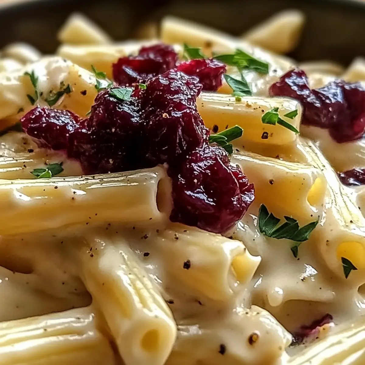 Brie-Pasta mit Preiselbeerenkompott für Genießer